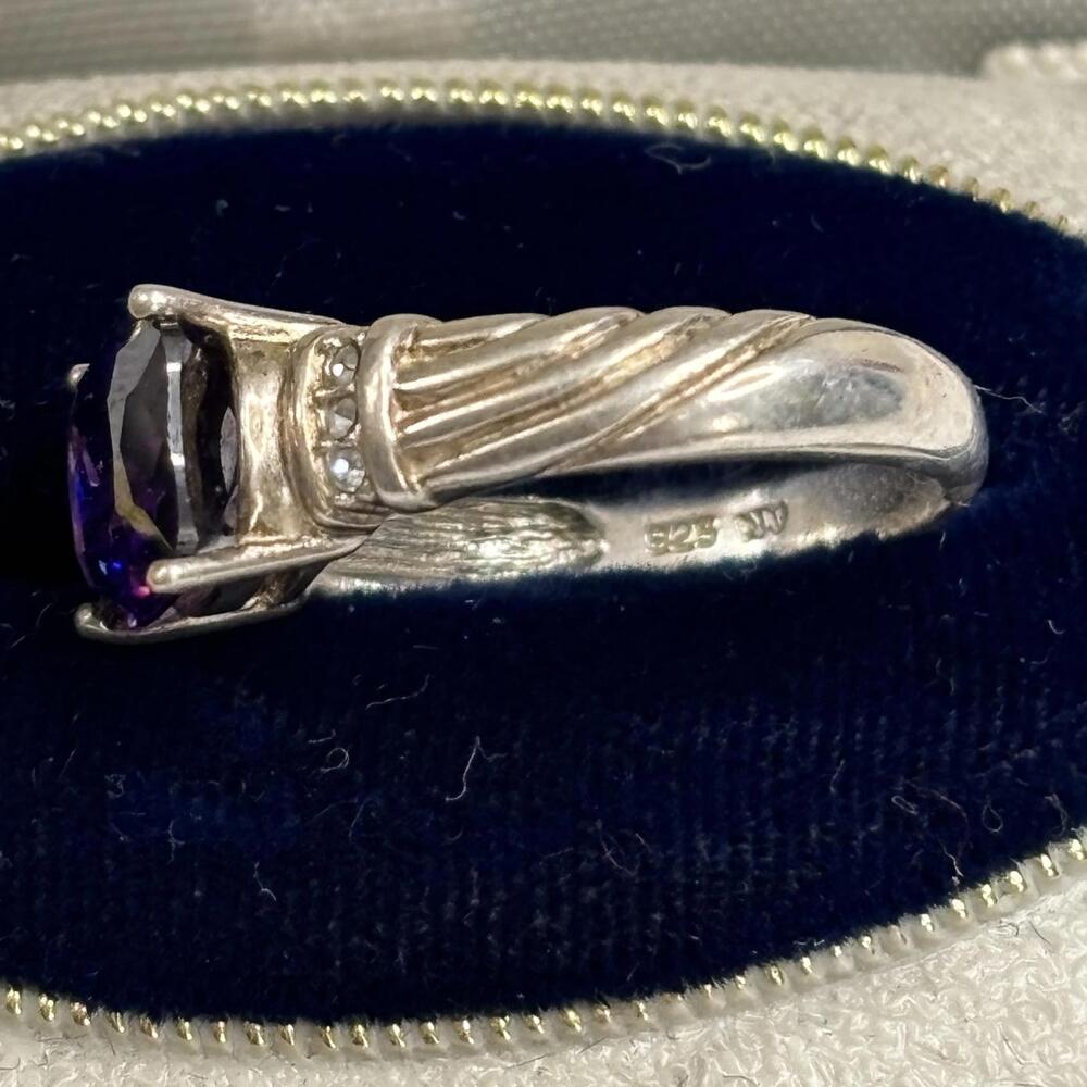 Sterling & purple stone(faux amethyst) ring sz 7 - Picture 2 of 5